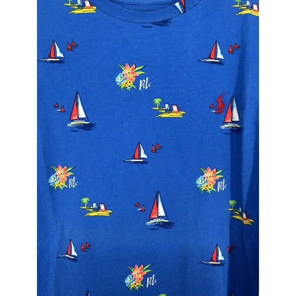 Polo Ralph Lauren Short Sleeve Nautical Sailboat All Over Print AOP Boat Graphic